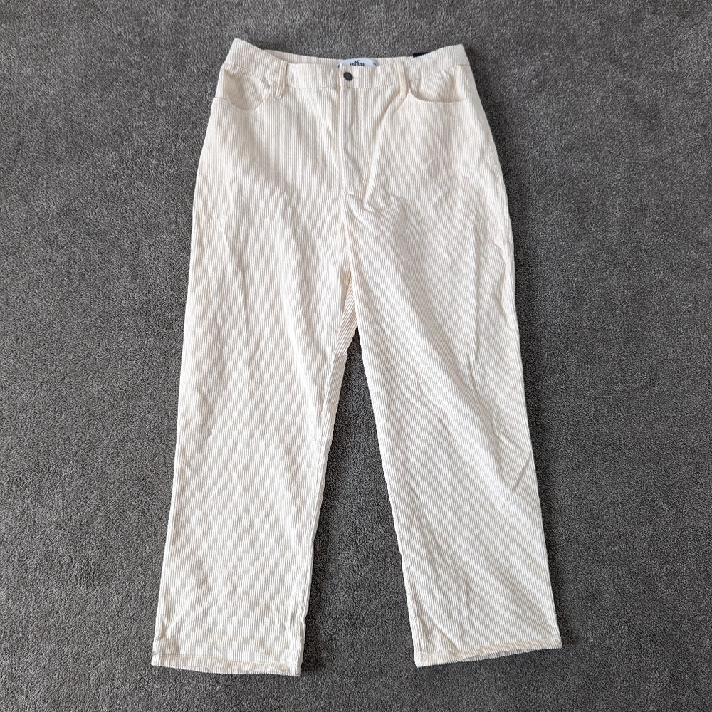 Hollister Women's Ultra High Rise Corduroy Dad Pants Size 32 Cream NEW NWT